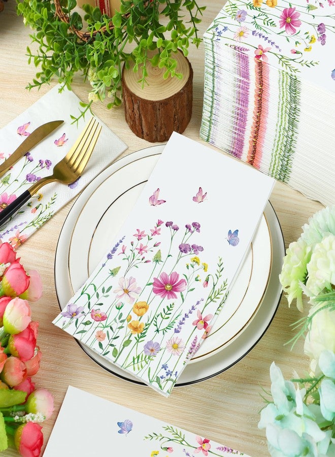 Maniaacer 100 PCS Spring Floral Guests Napkins Disposable Wildflower Dinner Napkins 3-Ply Spring Flower Butterfly Hand Paper Napkin for Wedding Bridal Birthday Tea Party Supplies - Image 5
